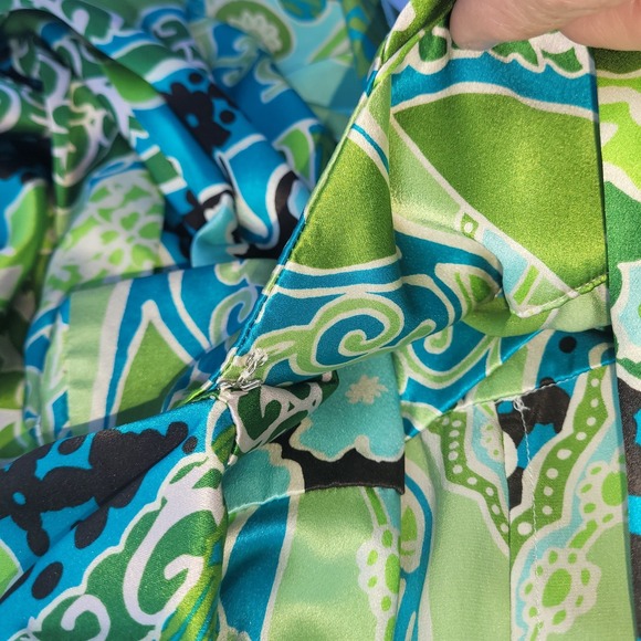 Banana Republic Silk Wrap Dress V-Neck Boho Floral Print Green Blue Womens  12 - Picture 2 of 16